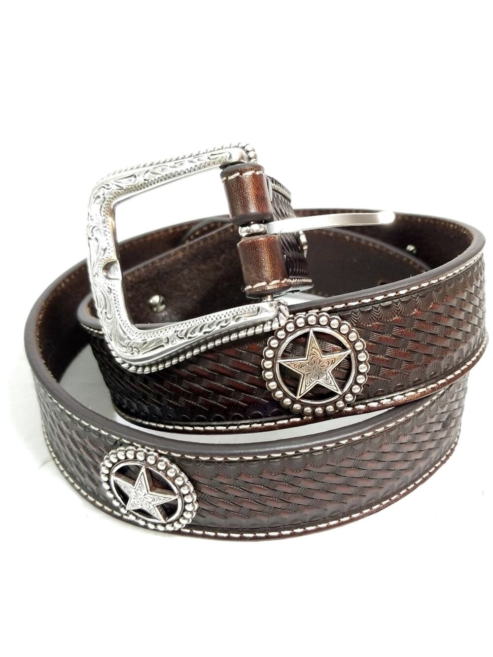New Cavenders full grain leather star concho western belt 36